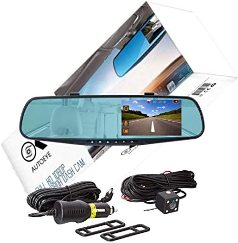 OK AUTOEYE Mirror Dash Cam with Extra Long 26ft Rear Cable Backup Camera, 4.3 Inch FHD Anti-Glare Display with 1080P Front Wide Angle Lens support Night Vision, Collision Sensor and Parking Mode