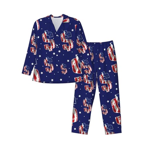 Dollar With Flag America Mens Pajamas Set Button Down Sleepwear Set Long Sleeve Loungewear With Pockets3