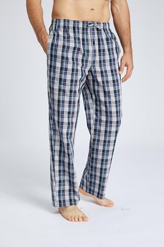 Mens Pajama Pants 100% Cotton Plaid Sleep & Lounge Pants, PJ Bottoms with Pockets and Button Fly4