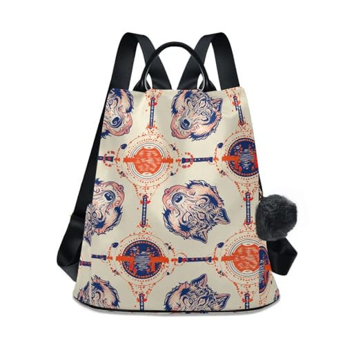 Sac à dos loup femme ethnique sac de voyage antivol multipoche