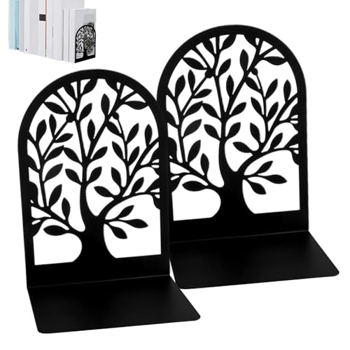 Sujetalibros de metal – Tapón para libros | Sujetalibros para estantes | Diseño de sombra de árbol antideslizante negro | Sujetalibros peculiares | Sujetalibros decorativos | Soportes de libros para