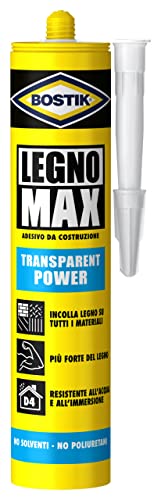 Bostik Legno Max Transparent innovativo adesivo per incollare il legno, senza poliuretani, extra forte e impermeabile, cartuccia 320g Trasparente