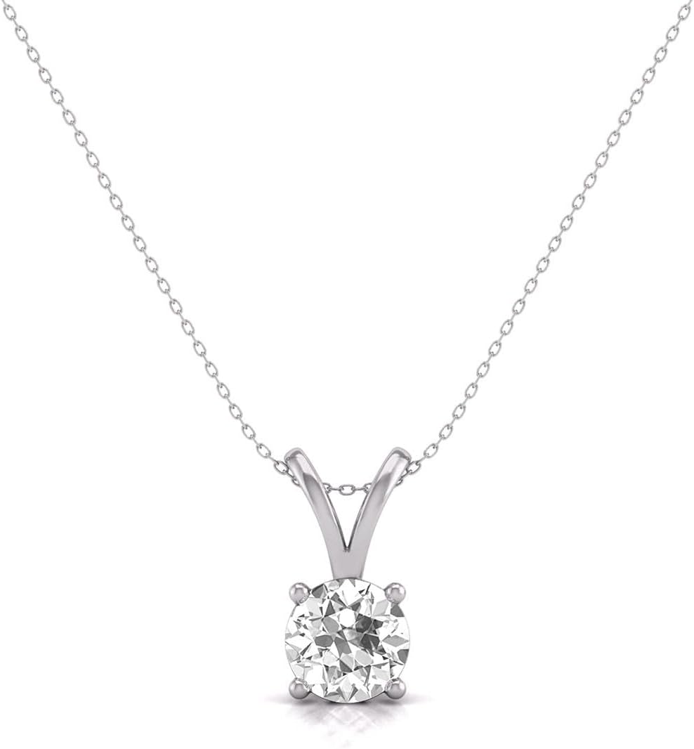 TimeLess Classics 0.25-3 carat Lab Grown Diamond Solitaire Pendant Necklace For Women in 14K Gold 4-Prong Set Round Cut - Fine Jewelry