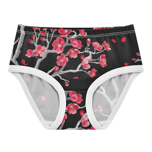 Red Flowers Gray Branches Black Toddler Girls Underwear 2t Cotton Little Girl Panties Fancy Kids Briefs Undies