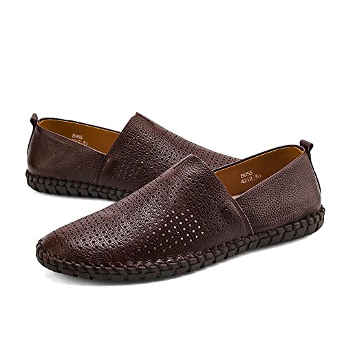 Men's Genuine Leather Loafer Shoes Slip On Soft Walking Shoes Perforated Driving Shoes3