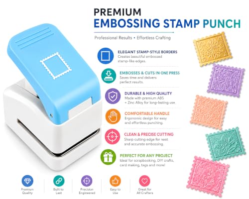 Image of 3x2.5 Cm Big Embossing Stamp Punch for Arts Crafts Scrapbooking DIY Projects | Postage Stamp Shape Paper Cutter for Journaling, Gift Tags, Photo Decoration, Card Making Supplies