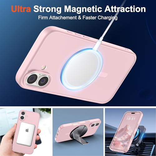 Image of SUPFINE Magnetic for iPhone 17 Case with Screen Protector (Compatible with MagSafe)(Military Grade Drop Protection) Translucent Matte Shockproof with Anti-Fingerprint Phone Cover,Light Pink