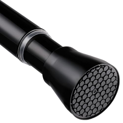 Image of Black Shower Curtain Rod 40-73 inch Black Shower Rod Tension Curtain Rod No Drilling Shower Curtain Rods Spring Tension Shower Rods for Bathroom