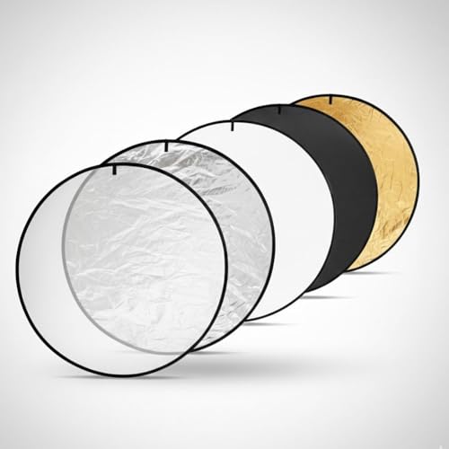 Image of SMILEDRIVE 5-in-1 Photography Reflector 110cm (43 inch) | Collapsible Multi-Disc Light Reflector, Translucent Diffuser, Silver, Gold, White, Black, Carrying Bag Included