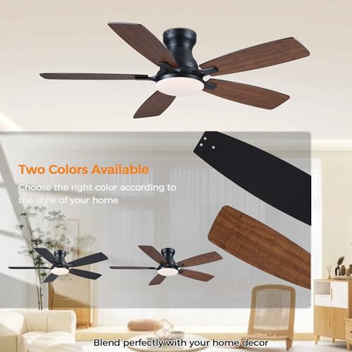 Image of JSAITEE Ceiling Fan with Lights and Remote Control - 46In Flush Mount Ceiling Fan with 3CCT Dimmable, 6 Wind Speeds and Timing, Low Profile Fan for Modern Bedroom, Kitchen, Living Room