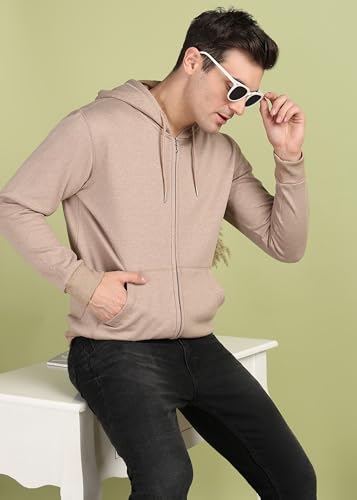 Image of Alan Jones Clothing Men's Solid Zipper Hooded Sweatshirt | Ribbed Hem, Lined Hood, Side Pockets, Durable Zip | Multiple Colors