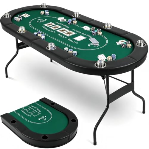 FAHKNS 72-Inch Foldable Poker Table, 8-Player Blackjack Table, Portable Poker Table
