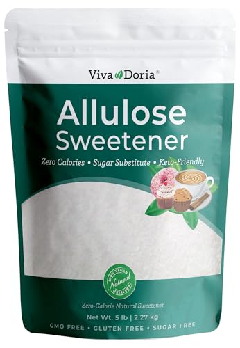 Viva Doria Allulose Sweetener, 5 lb (2.27 kg) | Zero Calorie Sugar Substitute | Great for Coffee, Tea, Cooking and Baking | Keto Friendly | Non-Erythritol, GMO Free, Gluten Free & Vegan Sweetener