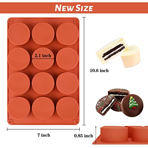 Image of Sakolla 2 Pack Round Chocolate Cookie Molds, 12 Cavity 2.1 inch Cylinder Silicone Mold for Chocolate Cookie, Cake, Candy, Pudding, Mini Soap (Brown)