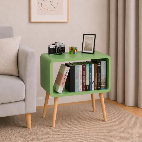 Image of Brown Art SHOPPEE Bookcase Nightstand, End Table,Bed Side Table for Small Spaces Magazine Stand with Storage Engineered Wood Wooden Bedside Table, Coffee Table, Living Room /Bedroom (Blue) (Green)
