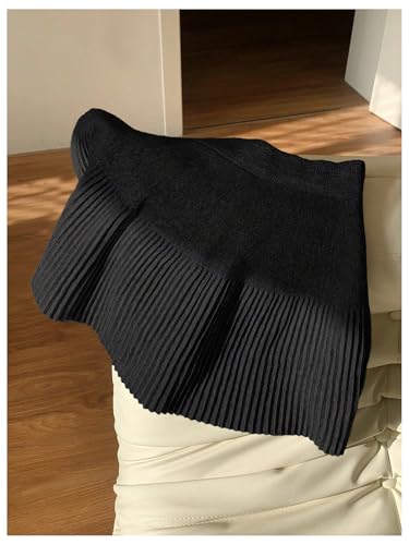 MakeMeChic Women's Knit Sweater Skirt Elastic Waist Pleated A Line Casual Mini Skirts2