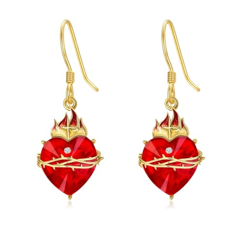 Boucles d'oreilles cœur sacré de Jésus en argent 925 de prestige