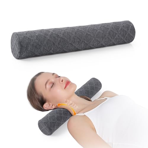 Cozyhealth 3.1 H Small Cervical Roll Pillow Medium Soft Memory Foam Neck Round Pillow Cylinder Bolster Pillow for Sleeping Round Neck Support for Bed Legs Back and Yoga (Grey Small - 3.1 H)