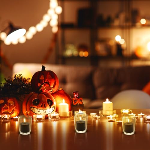 Image of 10 Hours Black Votive Candles Bulk, 36 Packs Small Unscented 1.5 Inch Diameter Wax Candles for Halloween Wedding, Party, Holiday & Home Decoration