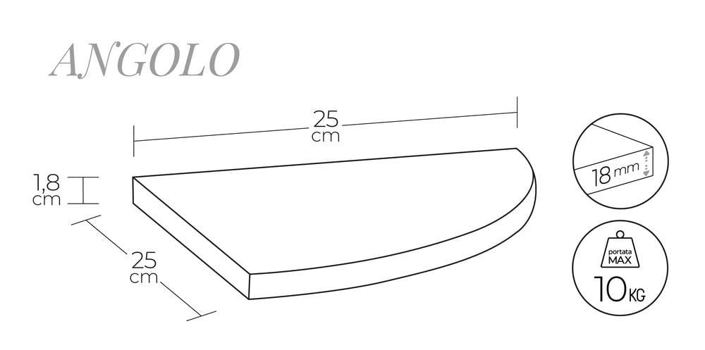 MODULARREDO | ANGOLO Mensola da Muro, Mensola Angolare, Mensola da Parete, Mensola Angolare Per Muro, 25x25x1.8 cm, Nero - Made in Italy