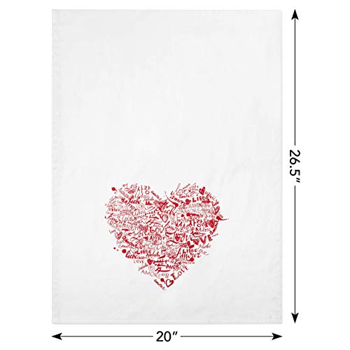 Gmicréatifs 100% White Cotton Kitchen Dish Towel, Tea Towel, Red Language Of Love Heart Print, Valentines Day Theme, Soft, Absorbent, Measuring 26.5”X 20" Inches. #TOP4