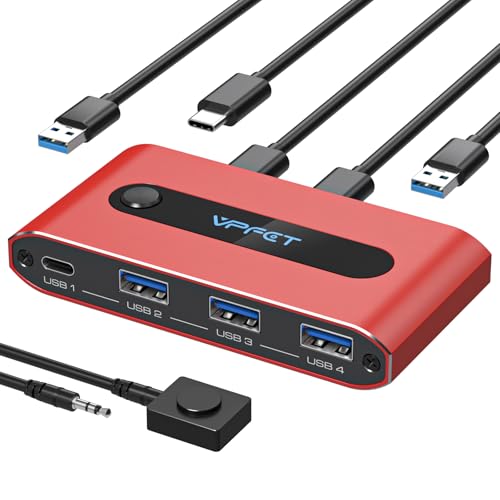 CMSTEDCD 10Gbps Switch USB C 2 PC comparten 4 Puertos USB 3.2 KVM Switch Adecuado para Teclado Ratón Escáner No Admite Ninguna Transmisión de Video ni Carga PD con 2xcables USBA-C&1 Cable USBC-C
