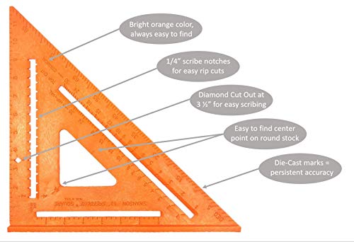 Swanson Tool Co T0701 12 Inch Orange Composite Speedlite Speed Square Layout Tool, Made Of High Impact Polystyrene #TOP2