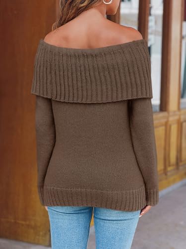 Image of Saodimallsu Womens Off The Shoulder Sweaters Oversized Long Sleeve Loose Ribbed Knit Fall Trendy Pullover Tops