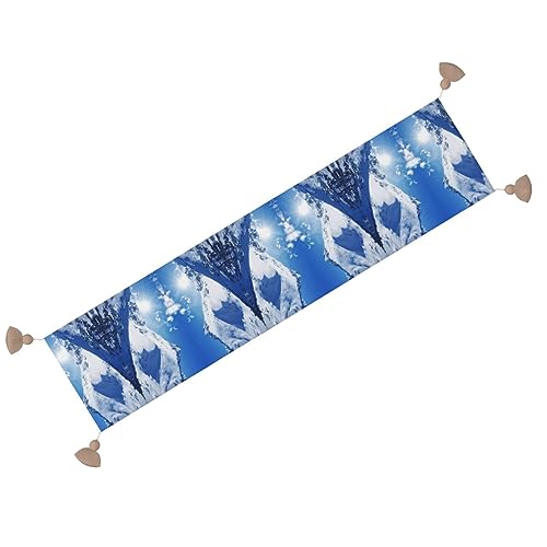 Chemin de table de Noël anti-table vide modèle Snow Mountain 152,4 cm à pompons