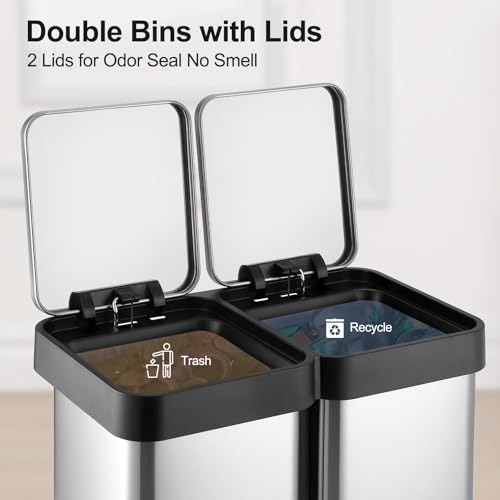 Caneca de basura rectangular acero inoxidable 60L doble compartimento miniatura 7