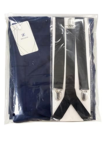 Image of Bienzoe Boys School Uniform Pants: Kids Adjustable Waist Flat Front Dress Trouser Suspender Pack