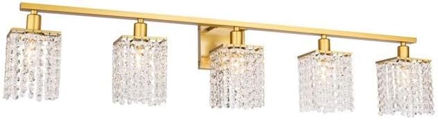 Living District Phineas Mid-Century Modern 5 Light Entryway and Bathroom Wall Sconce in Brass and Clear Crystals