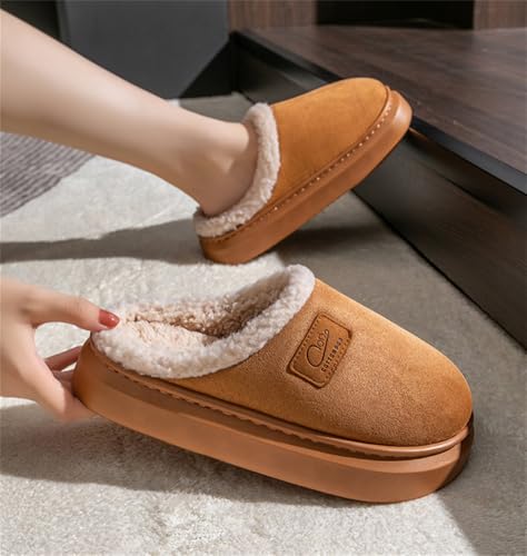 Caistre Women’s Fuzzy Slippers with Anti-Skid Sole Suede Leather Faux Fur Warm House Shoes Indoor Outdoor Memory Foam Plush Slides2
