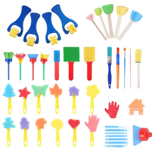 33 Stück Schwamm Malerei Pinsel Set, Kinder Malwerkzeuge Set, Schwammpinsel...