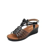 DREAM PAIRS Womens Wedge Sandals Gladiator Woven Strappy Open Toe Sandals Low Heel Summer Shoes,Size 5,Black,SDPW2350W-E