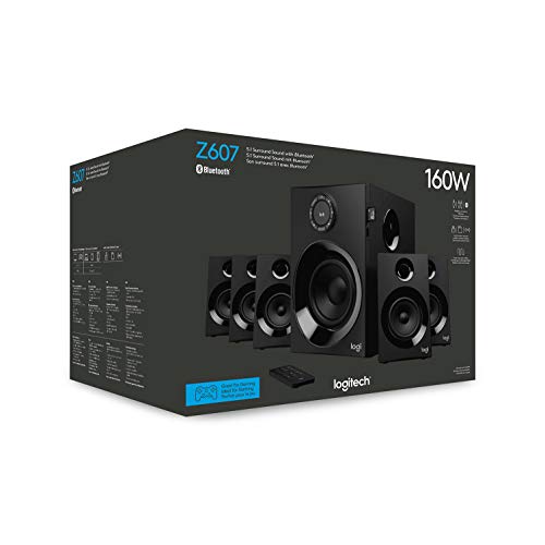 Logitech Z607 Sistema di Altoparlanti Wireless Bluetooth 5.1, Audio Surround, 160 Watt, Bassi ‎Potenti, Ingressi audio 3.5 mm e RCA, USB, SD, Telecomando, ‎Presa EU/IT, PC/TV/Smartphone/Tablet