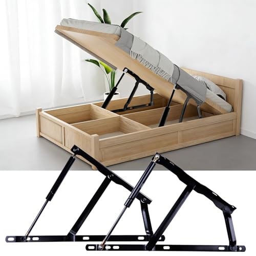 JinBoCheng 2 Pack Heavy Duty Hydraulic Bed Lift Mechanism 66kg Load Capacity Foldable Spring HingeDesign forhydraulic Lift up Storage Bed Lifting Gas Spring or Sofa Bed kit Space Saving Project