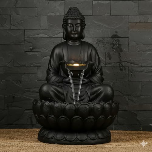 Image of Resin Buddha Statue Decorative Water Fountains for Outdoor Living Room, Office, Garden 4 Feet Large Buddha Fountain, Sitting Pose, Large Big Size (Matte Black)