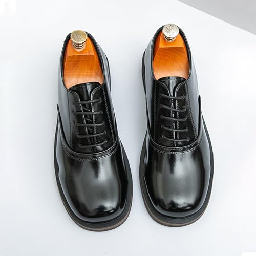 Men's Leather Square Toe Platform Oxfords Classic Lace Up Low Heel Business Dress Shoes Casual Work Formal Shoes2