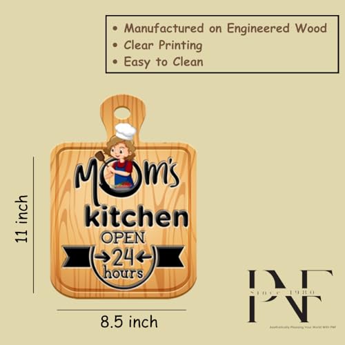 Image of PNF Poster And Frames Mom kitchen open 24 hours Quote Wall art & Door Hanging Frame For Kitchen, Dining, restaurants Decor | Walland home Decor for Living Room | Room Decor Wall Decor Items For Bedroom | (Wooden, 11x9 Inch,brown)-125-1