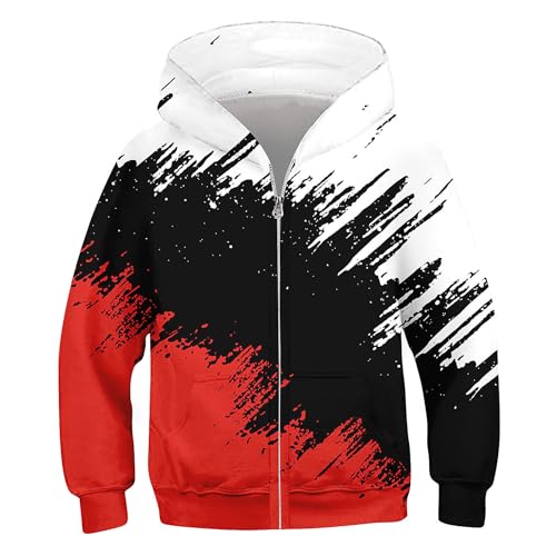 uideazone Boys Girls Zip Up Hoodies 3D Graphic Hooded Sweatshirts Hoody Coat with Pockets for Kids 6-14T