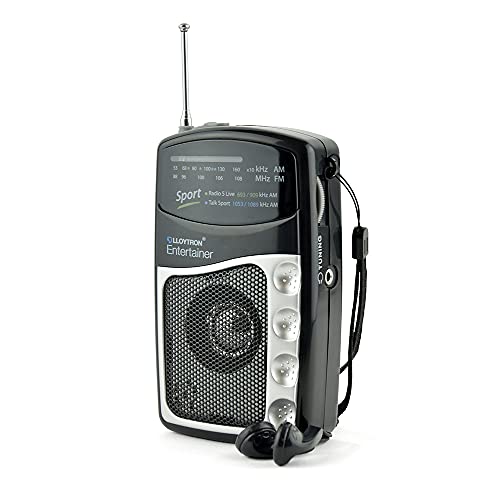 LLOYTRON Entertainer 2 Band Personal Sports Radio with Earphones , Radio 5 Live and Talk Sport Highlighted - N2201BK-A - Black