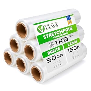 V1 Trade Stretchfolie Transparent - Stretchfolienrolle 150m x 40 cm - Verpackungsfolie 23my - Umzugsfolie für möbel (1, 1kg - 50cm)