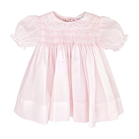 Petit Ami Baby Girls' Fully Smocked Dress with Lace Trim, Newborn, Pink Cover