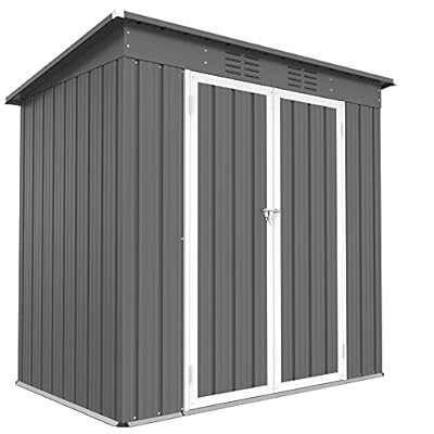 6' x 4' Outdoor Metal Storage Shed, Galvanized Steel Tool Garden Shed, for Patio Backyard Lawn Garden (6x4 Ft Grey)