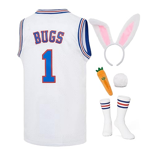 GUCILV Youth Bugs #1 Halloween Bunny Space Costume Boys Basketball Jersey Sports Shirt #1 White X-Large