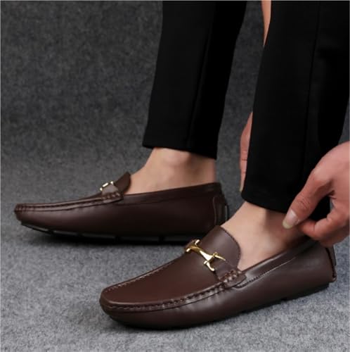 Men's Loafers Round Toe Simple Leather Lightweight Slip Resistant Flat Heel Fashion Slip-ons3