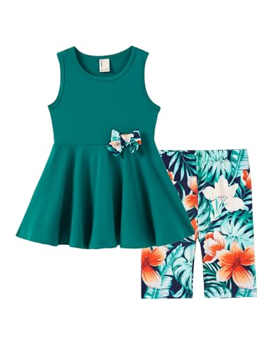 Image of PATPAT Girls Summer 2 Piece Outfits 4-12Y Butterfly Bow Sleeveless Tunic Tops and Floral Print Shorts Cute Clothes