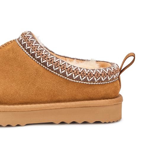 Image of Women's Shearling Slippers Genuine Leather with Rubber Sole, Sheepskin Fuzzy Indoor Outdoor Shoes for Home, L25608 CHES 8US