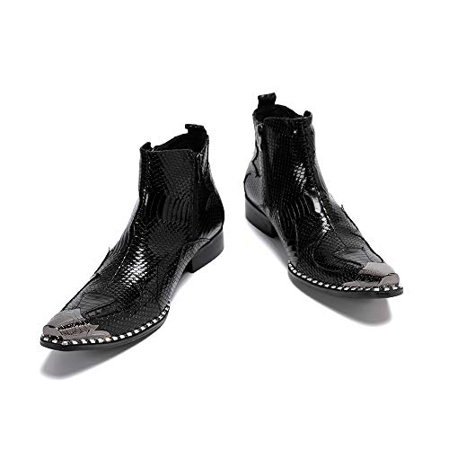 Mid Top Ankle Boots for Men Imitation Metal ToeGenuine Leather Rivet Sole Side Zipper with Pull Tab Men's Leather Shoes4